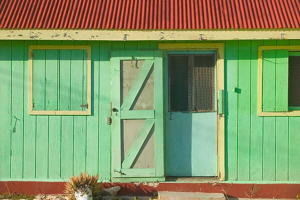Caribbean, TURKS & CAICOS-South Caicos Island-Cockburn Harbour: Colorful House Detail
