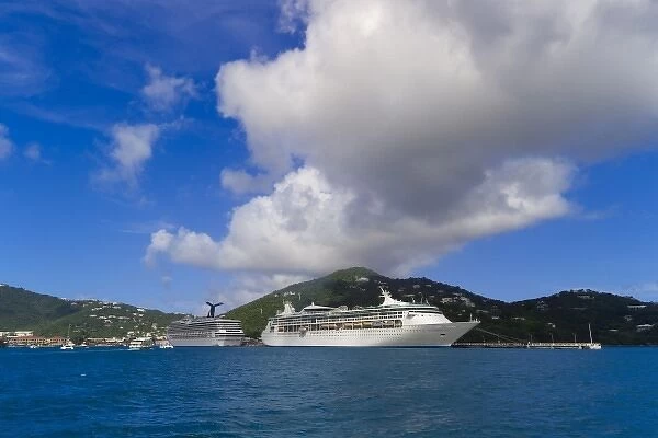 Caribbean. USVI. Cruise ships docked at Charlotte Amalie harbor