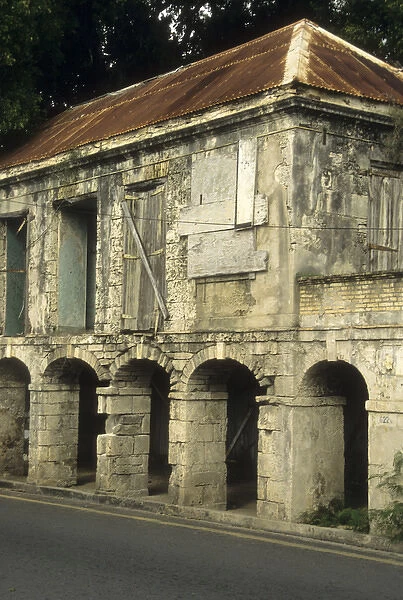 Caribbean: US Virgin Islands, St Croix, Frederiksted, King Street, detail of old building