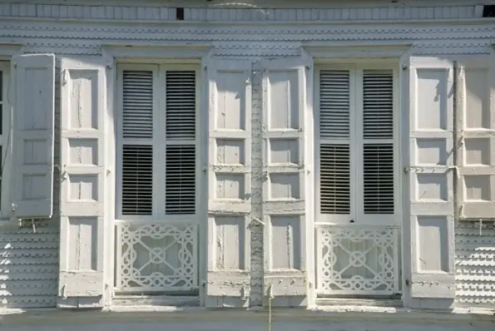 Framed Print : Caribbean, US Virgin Islands, St Croix, Frederiksted, Strand Street, detail of white windows Framed Print : Caribbean, US Virgin Islands, St Croix, Frederiksted, Strand Street, detail of white windows