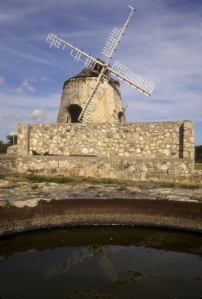 Caribbean, US Virgin Islands, St Croix, Whim Plantation, old windmill and well, March