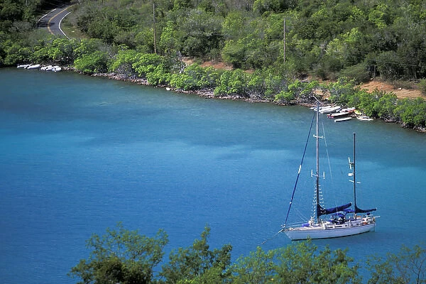 Caribbean, US Virgin Islands, St. John, Hansen Bay. Secluded yatch mooring