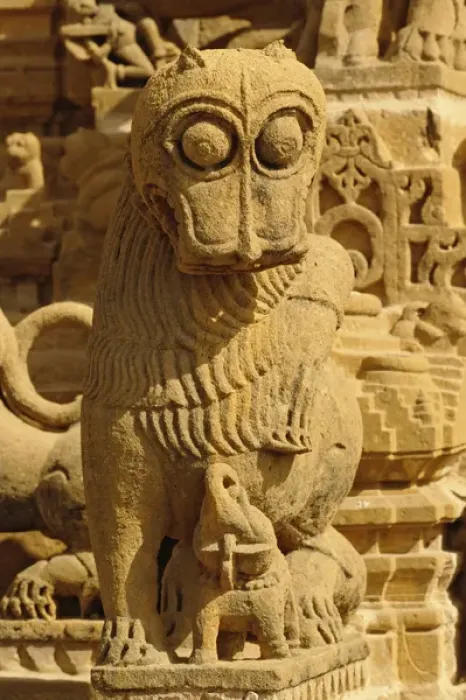 Framed Print : Carved figures on Jain Temple, Jaisalmer, India
