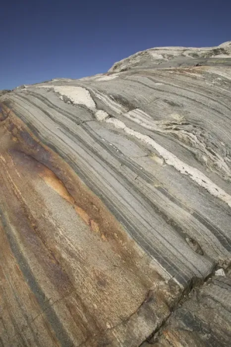 Framed Print : Carved and gouged by glacial activity, and the metamorphic banding from granite to Gneiss Framed Print : Carved and gouged by glacial activity, and the metamorphic banding from granite to Gneiss