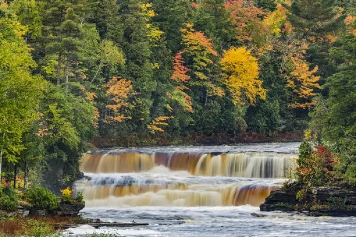 Framed Print : Cascade and fall colors on lower section of Tahquamenon Falls, Tahquamenon Falls State Park