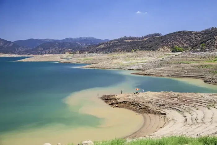 Framed Print : Castaic Lake, a terminus of the West Branch California Aqueduct is at 55% of capacity Framed Print : Castaic Lake, a terminus of the West Branch California Aqueduct is at 55% of capacity