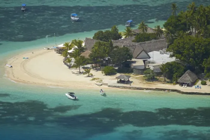 Framed Print : Castaway Island Resort, Castaway Island, Mamanuca Islands, Fiji, South Pacific - aerial