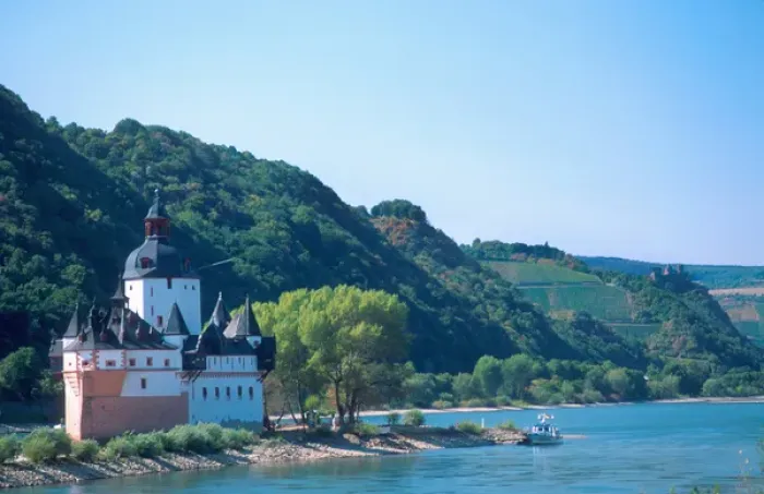 Framed Print : Castle in the Rhine River near Kaub, Germany. castle, rhine, river, germany