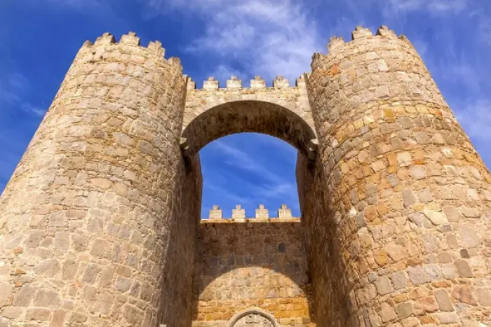Framed Print : Castle Town Walls Arch Gate Avila Castile Spain. Described as the most 16th century town in Spain