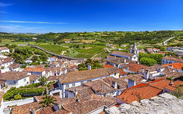 Castle Wals Countryside Farmland Medieval Town Santa Marica Church Obidos Portugal