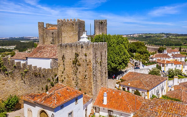 Castle Wals Turrets Towers Medieval Town Obidos Portugal