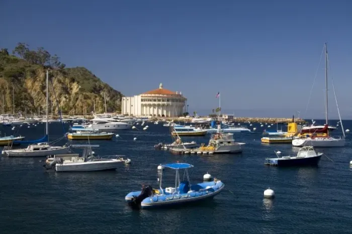 Framed Print : The Catalina Casino and Avalon harbor on Catalina Island, California, USA