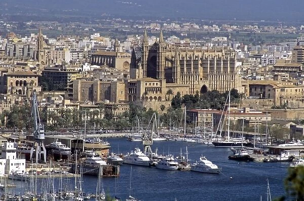 Cathedral and overview of Palma de Majorca, Spain