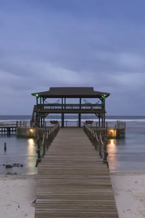 Framed Print : CAYMAN ISLANDS - CAYMAN BRAC - West End: Beach Pier  /  Brac Reef Beach Resort