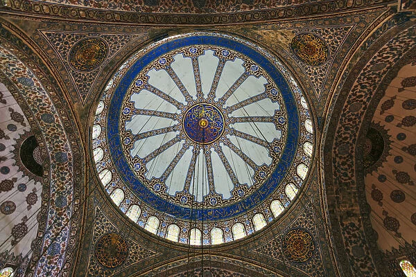 Ceiling inside Blue Mosque, Istanbul, Turkey