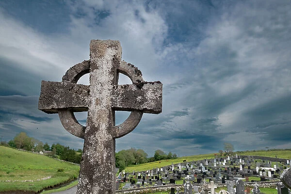Celtic cross is part of a cemetery at Burrishoole Abbey, County Mayo, Ireland