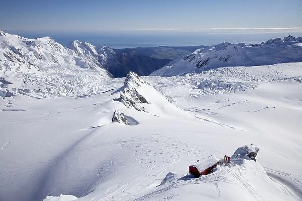 Centennial Hut, above Franz Josef Glacier, West Coast, South Island, New Zealand - aerial