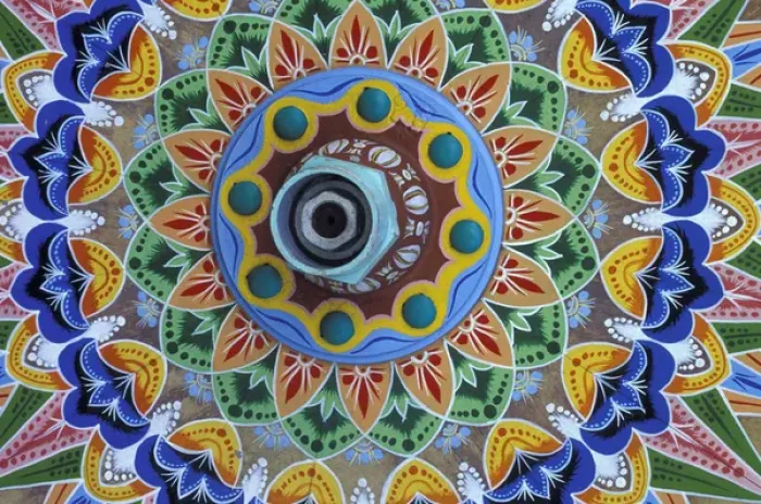 Framed Print : Central America, Costa Rica. Painted Ox Cart Wheel