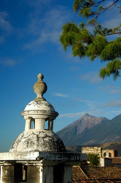 Central America, Guatemala, Antigua. UNESCO World Heritage Site. Steaming Fuega Volcano