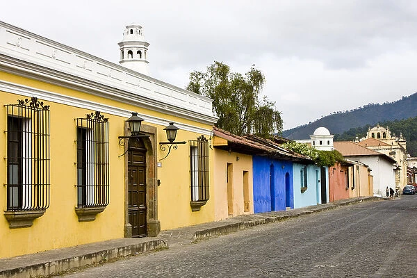 Central America, Guatemala, Antigua. A typical colorful street in Antigua