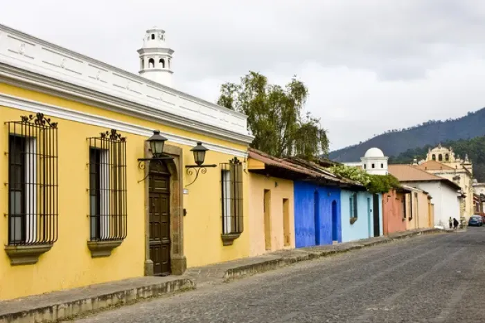 Framed Print : Central America, Guatemala, Antigua. A typical colorful street in Antigua Framed Print : Central America, Guatemala, Antigua. A typical colorful street in Antigua
