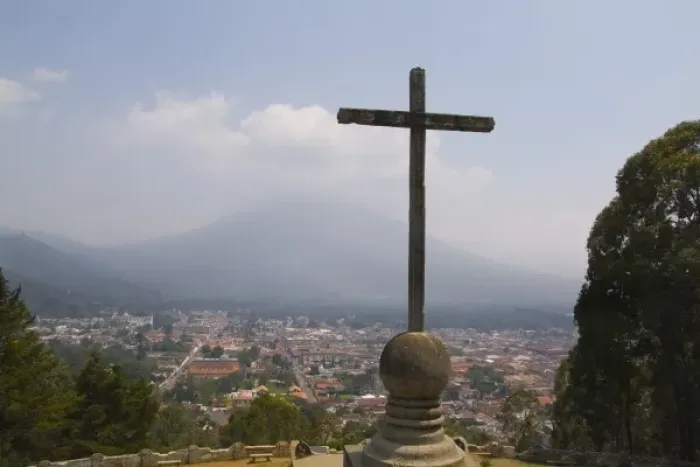 Framed Print : Central America, Guatemala, Antigua, Cross Hill called Cerro de la Cruz on mountain