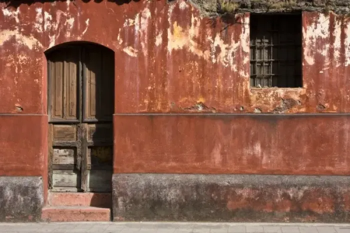 Framed Print : Central America, Guatemala, Antigua. Exterior wall along the streets of Antigua