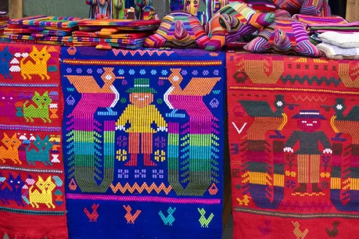 Framed Print : Central America, Guatemala, Chichicastenango. Traditional textiles on display Framed Print : Central America, Guatemala, Chichicastenango. Traditional textiles on display