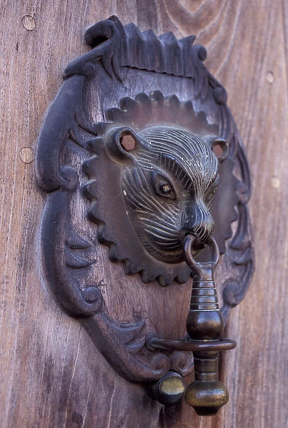 Central America, Guatemala, Highlands, Antigua. Ornate door knocker