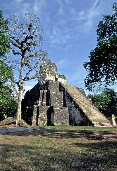 Central America, Guatemala, Tikal. The Temple of the Masks (Temple II) stands at