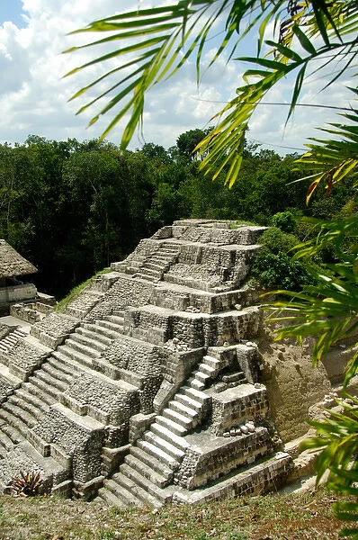 Central America, Guatemala, Yaxha. Ruins of Classic Period Mayan pyramid