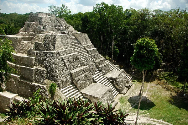 Central America, Guatemala, Yaxha. Classic Mayan pyramid surrounded by jungle