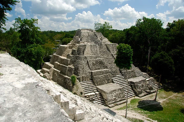 Central America, Guatemala, Yaxha. Ruins of Classic Period Mayan pyramid