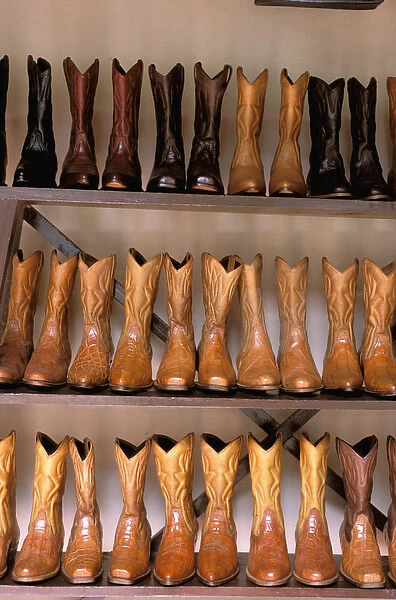 Central America, Nicaragua, Masaya. Indoor craft and artisan market, cowboy boots