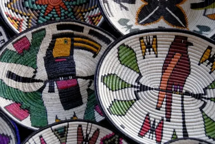 Framed Print : Central America, Panama, Cristobal. Local Embera Indian handicrafts, traditional baskets