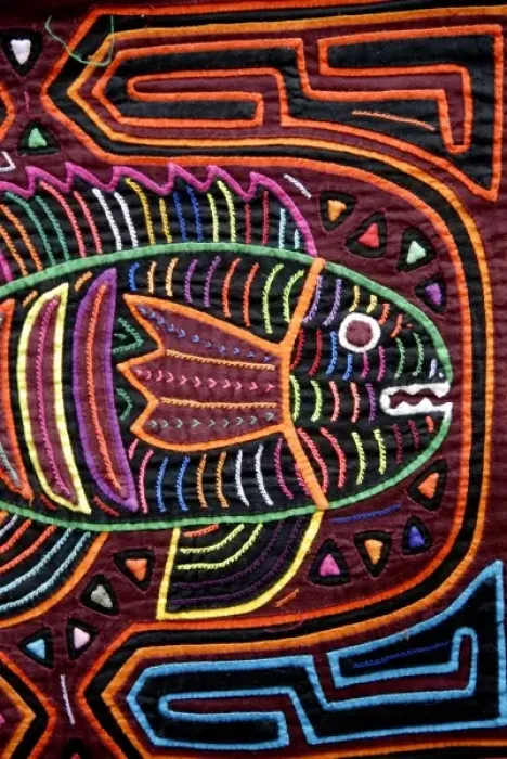 Framed Print : Central America, Panama, San Blas Islands (aka Kuna Yala). Colorful hand stitched