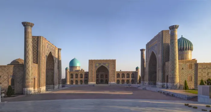 Framed Print : Central Asia, Uzbekistan, Samarkand. Mosque complex at twilight Framed Print : Central Asia, Uzbekistan, Samarkand. Mosque complex at twilight