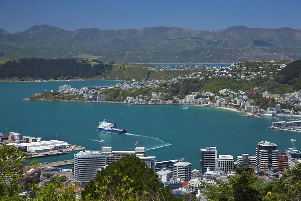 Central Business District, Bluebridge ferry in Wellington Harbour and Oriental Bay, Wellington, North Island