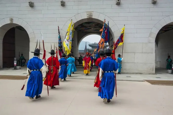 Framed Print : Ceremonial changing of the guard, Gyeongbokgung palace, Seoul, South Korea