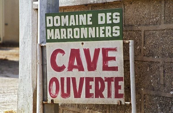Chablis: Domaine des Marronniers, a well known producer, Bourgogne. Sign indicating