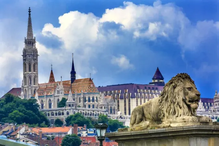 Framed Print : Chain Bridge Lion Matthias Church Fishermans Bastion Budapest Hungary