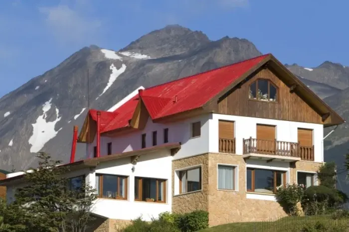 Framed Print : Chalet style house below the Martial mountain range at Ushuaia, Tierra del Fuego, Argentina Framed Print : Chalet style house below the Martial mountain range at Ushuaia, Tierra del Fuego, Argentina