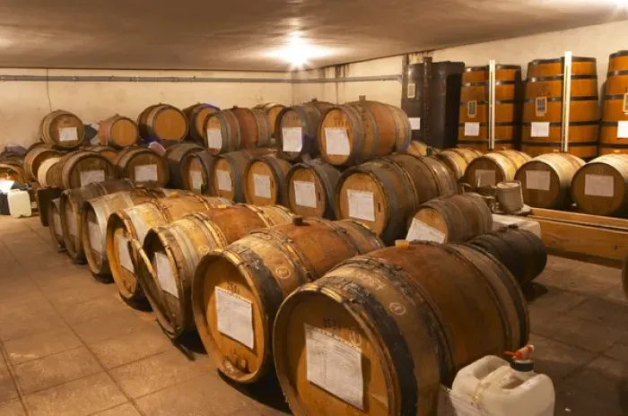 Framed Print : Chapoutier winery, the storage room for spirits and marc. Chapoutier is one of Framed Print : Chapoutier winery, the storage room for spirits and marc. Chapoutier is one of