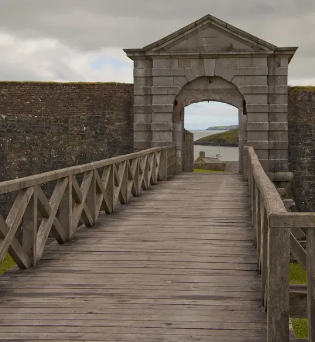 Framed Print : Charles Fort wood blanked walkway into the 17th Century fort outside of Kinsale with Framed Print : Charles Fort wood blanked walkway into the 17th Century fort outside of Kinsale with