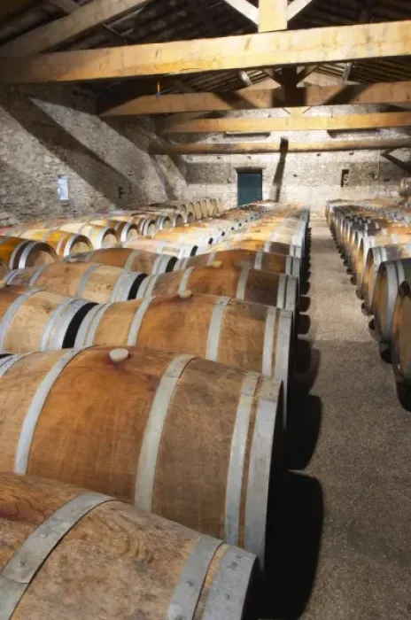 Framed Print : Chateau de Lascaux, Vacquieres village. Pic St Loup. Languedoc. Barrel cellar. France Framed Print : Chateau de Lascaux, Vacquieres village. Pic St Loup. Languedoc. Barrel cellar. France