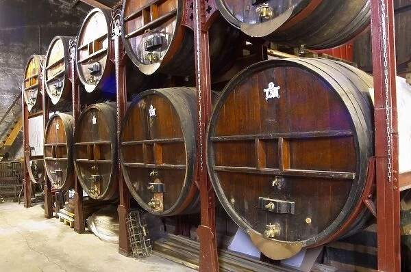 Chateau de Nouvelles. Fitou. Languedoc. Barrel cellar. Wooden fermentation and storage tanks