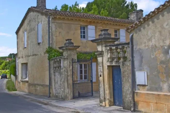 Framed Print : The Chateau Roc de Cambes with stone wall iron gate and stone gate posts with the name carved