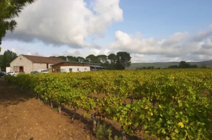 Framed Print : Chateau St Jean d Aumieres, Gignac village. Terrasses de Larzac. Languedoc. The winery building