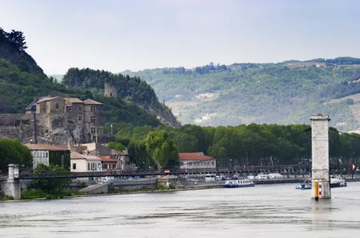Framed Print : The Chateau de Tournon in the town Tournon and in the background a tower in ruins Framed Print : The Chateau de Tournon in the town Tournon and in the background a tower in ruins