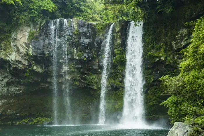 Framed Print : Cheonjiyeon pokpo waterfall, Unesco world heritage sight the island of Jejudo, South Framed Print : Cheonjiyeon pokpo waterfall, Unesco world heritage sight the island of Jejudo, South